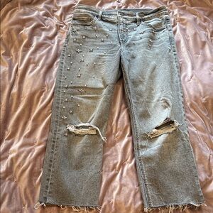 Express Gray Distressed Cropped Jeans